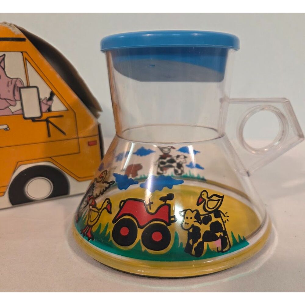 Vintage Funanimal Mug School Bus Farm Animals Training Cup w Box